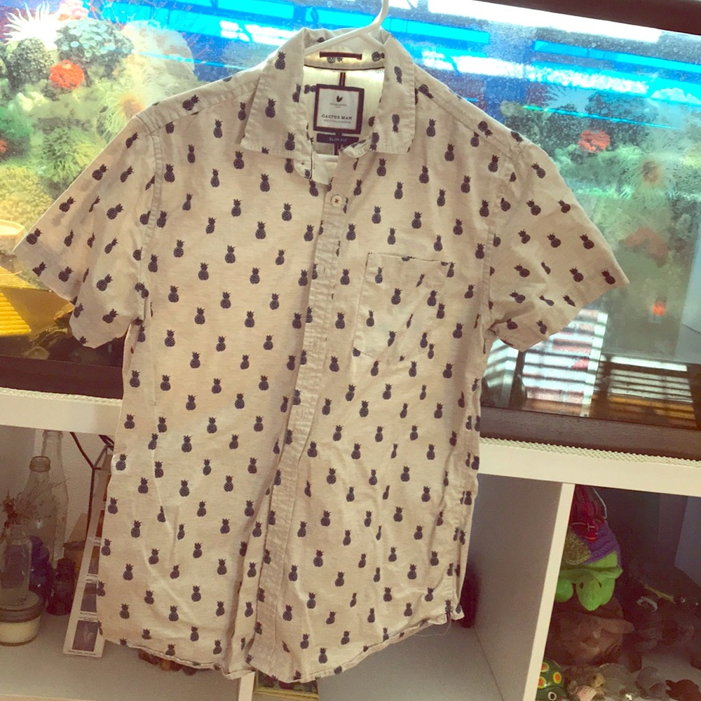 Cactus man pineapple themed button down